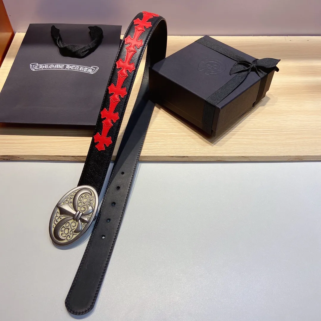 𝐂𝐡𝐫𝐨𝐦𝐞𝐇𝐞𝐚𝐫𝐭𝐬 Crow Heart double-sided tree plaster leather stitched cross belt (detachable version), high-quality hardware, with 2 logo buckles on the belt, very cool.